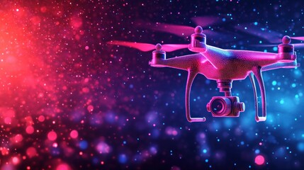 Drone in vibrant, colorful bokeh background
