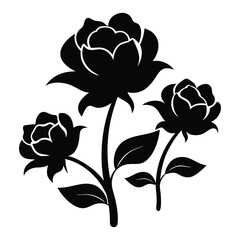 Obraz premium Vintage Peony Blooms with Stems Vector Silhouette