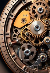 close up of a watch face showing the gears