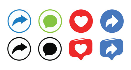 Like, Share, comment and love icon button, social media vector.love and heart icon , comment icon , repost and share icon button. vector illustration eps 10.
