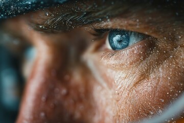 CloseUp of a Sweating Eye with Intense Focus and Determination