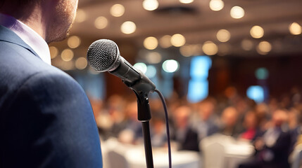 Speaker at conference microphone