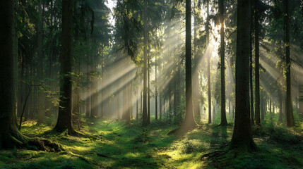 Fototapeta premium Sunbeams in a Forest