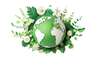 Layered Earth with green foliage in a 3D paper art style showcasing environmental conservation isolated on white background PNG