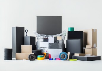 A collection of various packaging materials and items