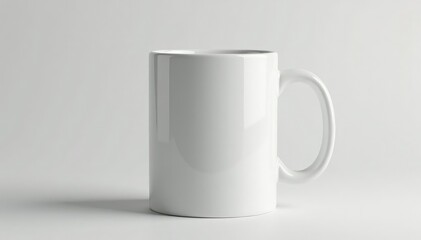 Classic white mug, handle visible, clean background, tea cup, empty, glossy
