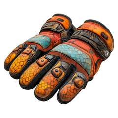 Worn, textured gloves conveying rugged durability and advanced technological integration