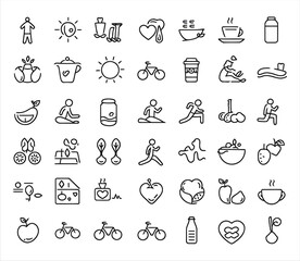 Wellness outline icons promoting healthy habits