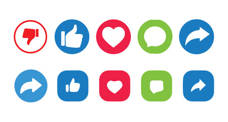 Thumbs up and down or heart,share,comment. social media vector icon. vector illustration eps 10.