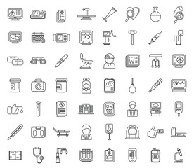 Outlined medical icons meticulously arranged