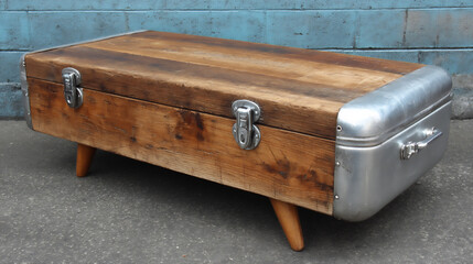 camping table made from a repurposed discarded ice box.