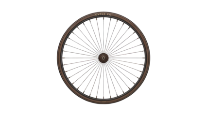 Elegant vintage bicycle wheel spoke design brown tire classic old rim hub on transparent background
