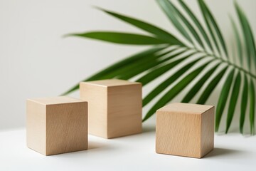 Natural wooden display cubes,  tropical feel