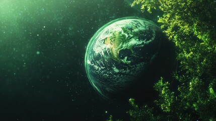Earth surrounded by green foliage floating in outer space