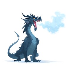 Cartoon Dragon: Fierce Mythical Creature with Blue Scales, Sharp Teeth, and a Fiery Breath Weapon