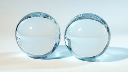Light Blue Glass Spheres On Light Gray Background