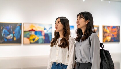 ギャラリー　展覧会を歩きながら見ている若い女性
