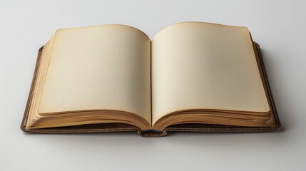 Fototapeta premium Open book, blank pages, aged leather cover