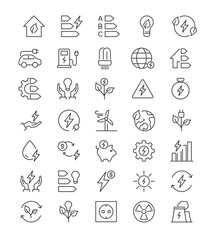 Linear icons depicting energy sources