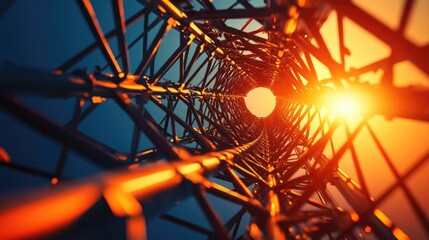 Fototapeta premium Complex metal framework structure viewed from within.