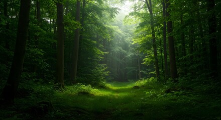 Naklejka premium Forest with Greenery and Sunlight