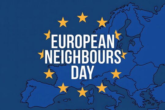 Celebrate European Neighbours Day: A map of Europe adorned with stars symbolizing unity and community across nations. - Powered by Adobe