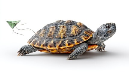 Obraz premium Turtle with kite tail on white background