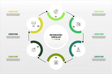 infographic circular scheme with 6 step . Concept of cyclic business process with 6 stages. Minimal infographic design template. vector eps 