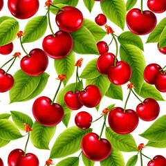 Cherry isolated. Cherry on white. Cherries. Cherry with leaves isolated. Maraschino cherry. Cheery vitamin-C fruits isolated on white background. 2059