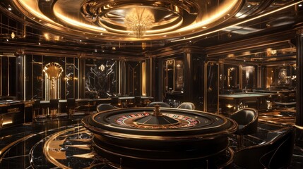 Obraz premium Luxurious casino interior with roulette table and elegant decor (1)