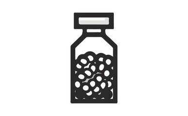 Bottle Icon with Rounded White Pills, Transparent Background, Minimalist Line Art