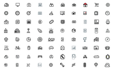 Collection of Black Stroke Line Icon Design Elements on a White Background