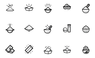 Fototapeta premium Collection of Outline Icon Set Featuring Bowls,Containers,Ingredients, and Powders