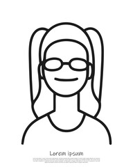 Isolated Monoline Drawing of an Asian Woman with Glasses and Ponytails