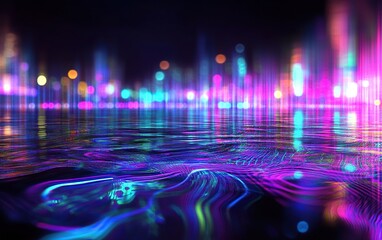 Futuristic city reflected in vibrant water