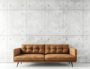 Interior of modern living room with brown leather sofa
