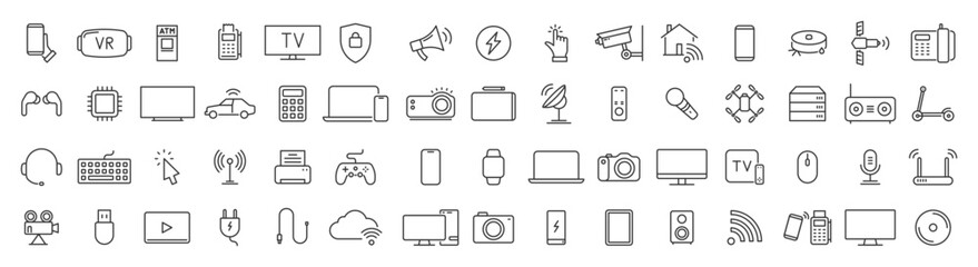 Technology icons arrayed in neat rows