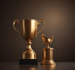 Abstract bronze trophy silhouette with gleaming golden cup, modern design ,  contest,  winning