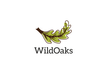 WildOaks Nature Logo Featuring Oak Leaf Branch Design