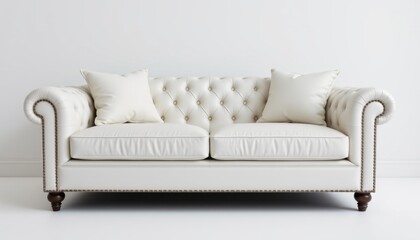 Fototapeta premium Elegant white sofa in minimalist living room furniture modern home bright environment close-up view cozy concept