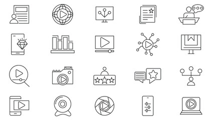 Outline icons related to video content