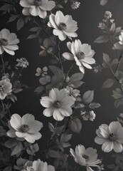 Subtle charcoal floral wallpaper, delicate blooms  , gray, style