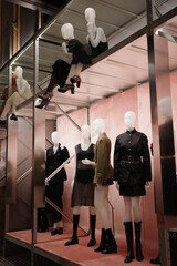 Close-up of various styles of clothing designed in avant-garde fashion