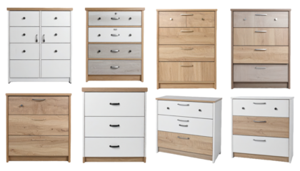 Neutral Drawer Chest collection on white backgrund 