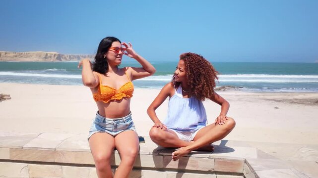 Multi racial friends enjoying beach trip in paracas