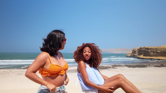 Friends enjoying summer vacation on paracas beach