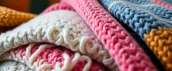 Fototapeta premium pile of blankets sitting next to each other