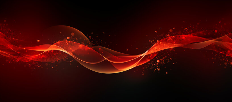 Flowing red energy wave with dynamic light trails on dark backdrop abstract background