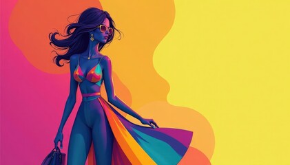 Stylish fashion illustration, vibrant colors, abstract shapes, modern design , creative, digital