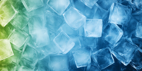 Translucent blue ice cubes with geometric angles abstract background